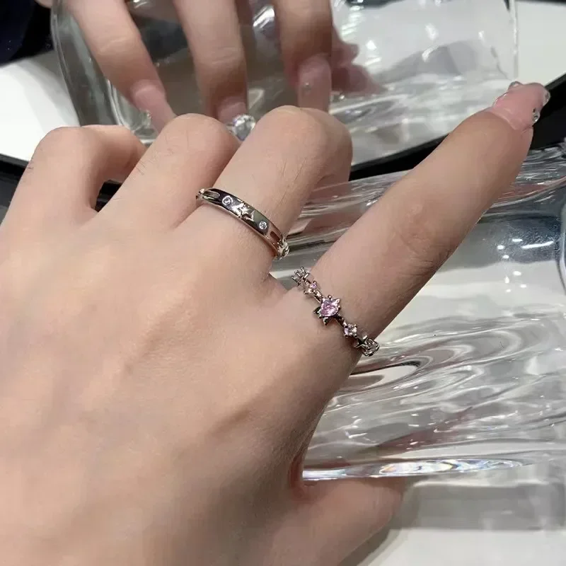 Y2K Style Sparkling Pink Zircon Bride Rings for Women Couples Korean Trendy Heart Star Geometric Wedding Earring Party Jewelry 4