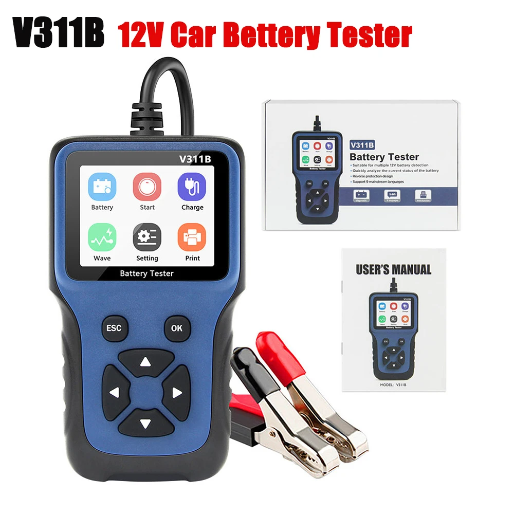 자동차 배터리 테스터, 자동차 배터리 감지기 진단 도구, V311B, 12V, OBD2, 자동차 배터리 분석기, 배터리 품질 측정 용량
