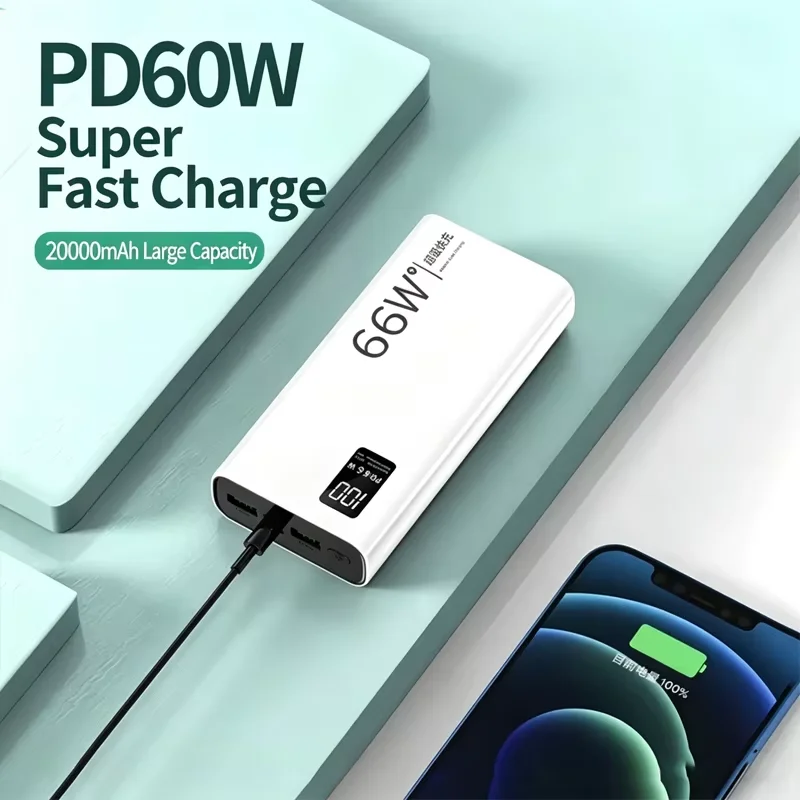 레노버 66W 초고속 보조배터리 200000mAh LED 디스플레이 PD 20W 선물용 고속 충전 아이폰 안드로이드 겸용