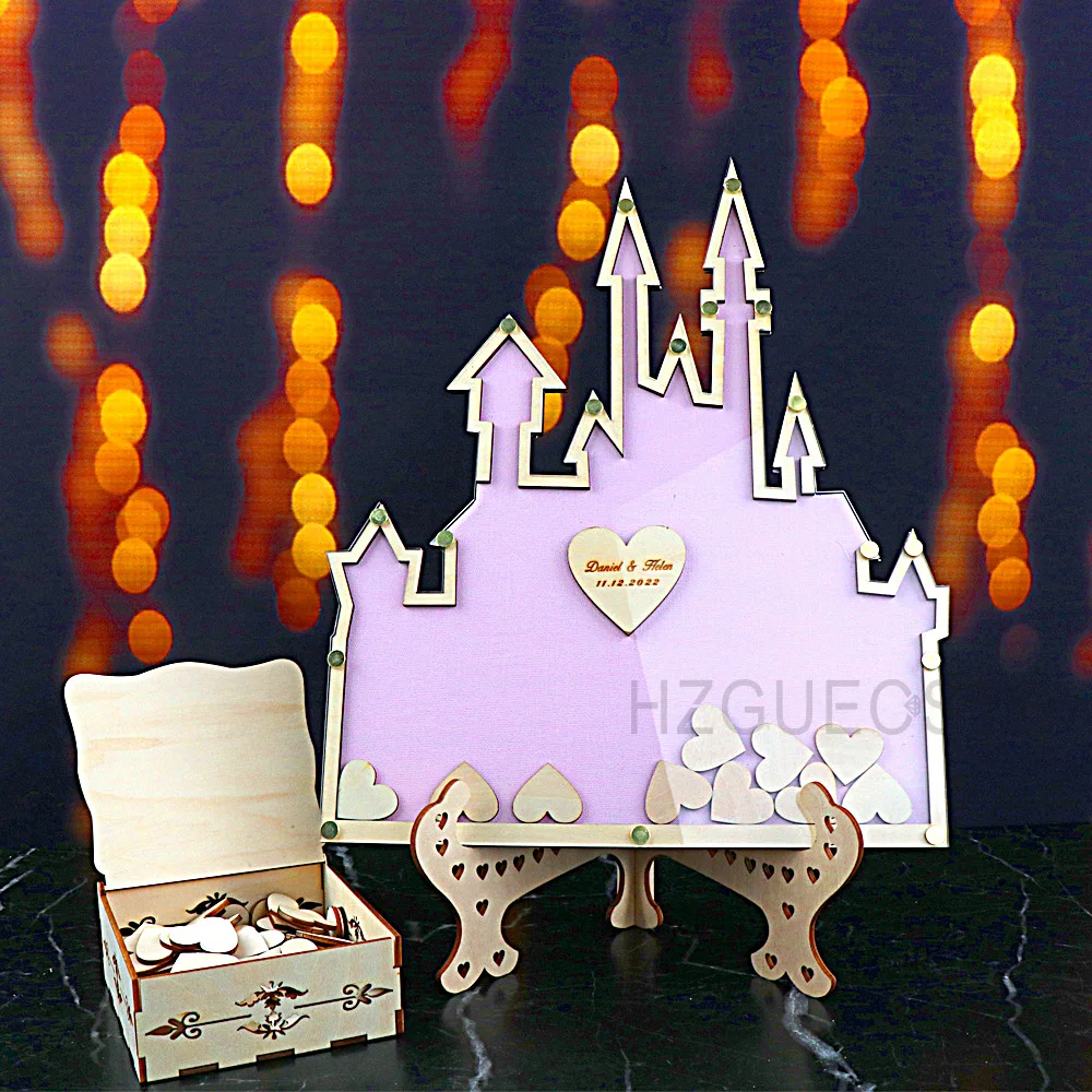 Personalized Castle Guest Book Wedding Drop Box Acrylic 3D With Signature Hearts Guestbook Alternative Decorat