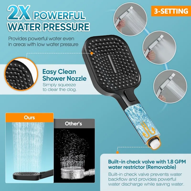Rain Shower Heads with Handheld Spray Combo, 10 Inch High Pressure Rainfall Shower Head with 11" Extension Arm 6
