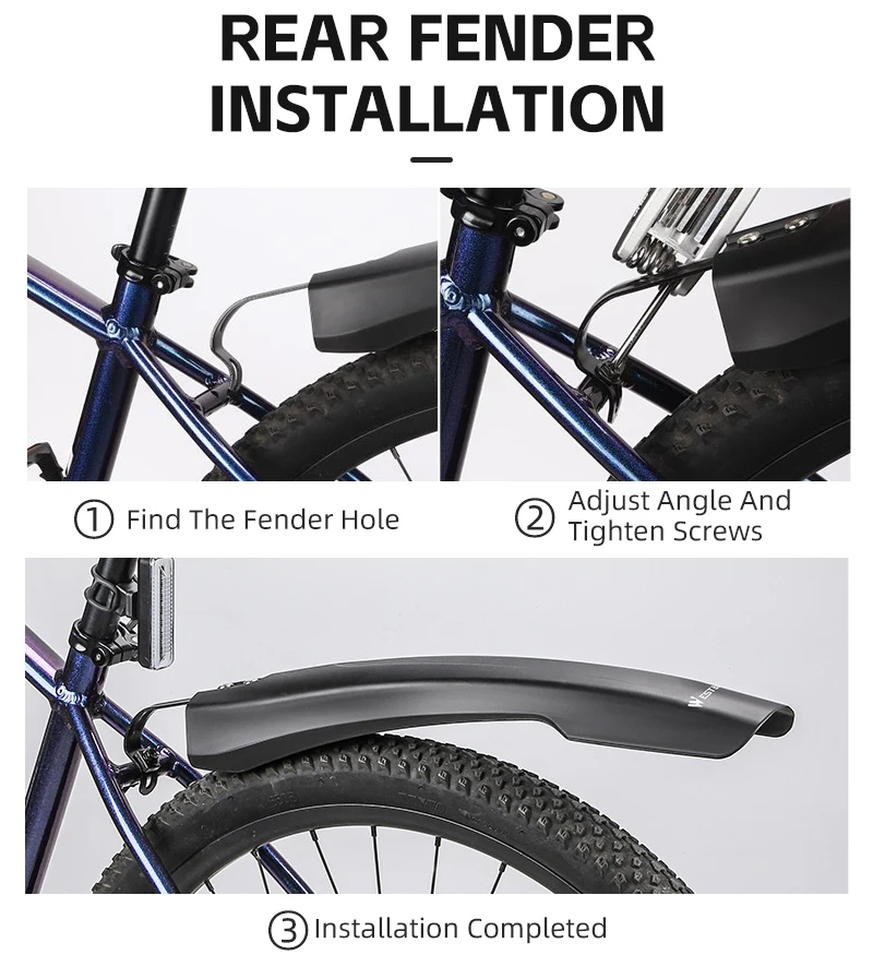 WEST BIKING Erweitern Fahrrad Kotflügel Langlebig Mountainbike Kotflügel Für 26/27,5/29 Zoll MTB Einstellbare Kotflügel Set Radfahren Schutz – Detail 11