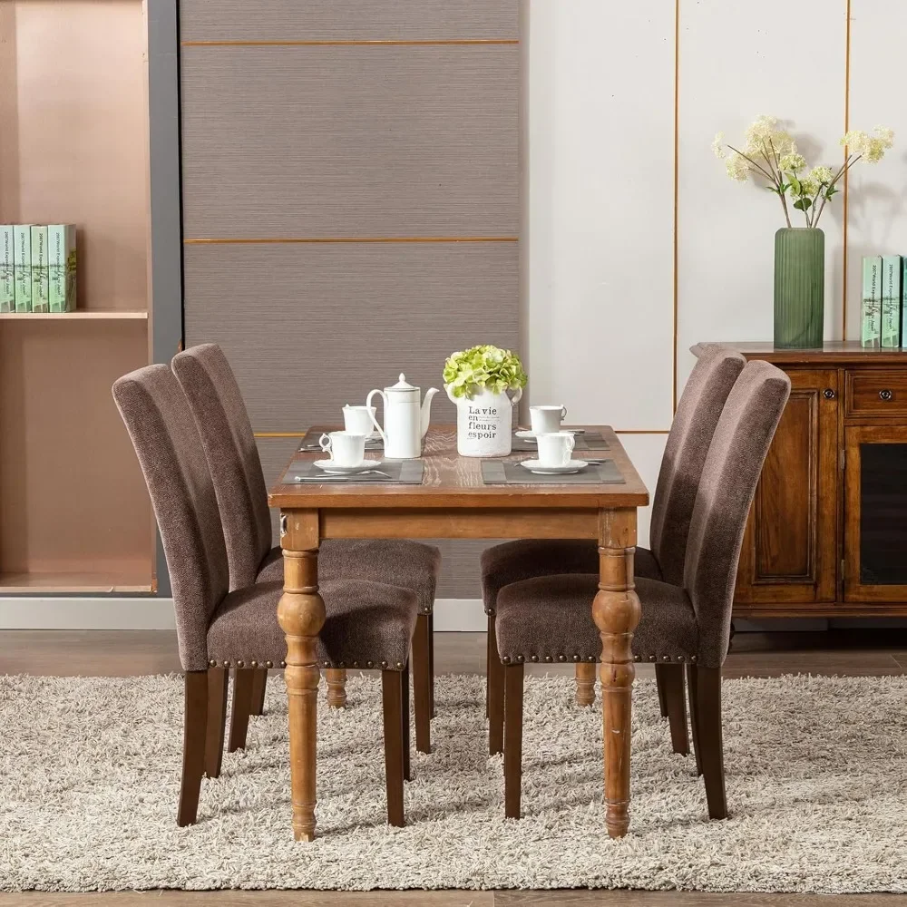 Fabric Parsons dining chair 6-piece set, fabric restaurant kitchen side chair with nail head trim and wooden legs-brown