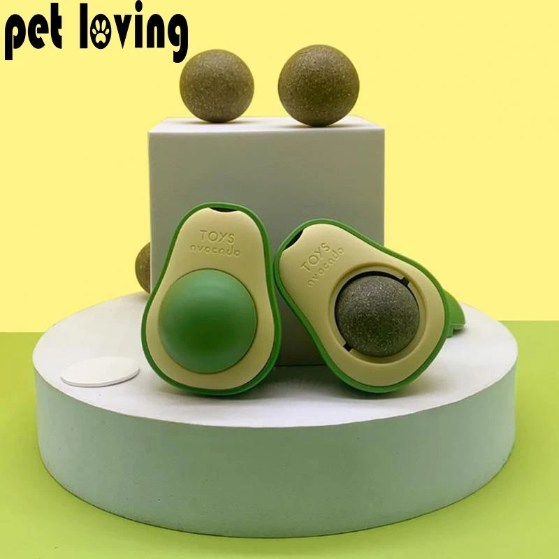 Cat Toys Catnip Ball Avocado Edible Licking Candy Wall Mounted Catnip Snack Healthy Rotatable Treats Cat Supplies Kitten Toys