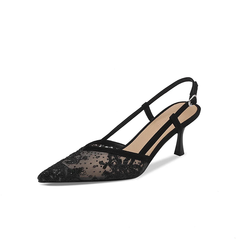 

2023 new summer Women sandals natural leather 22-24.5cm kid suede+lace+cowhide+pigskin hollow out high heel women summer shoes