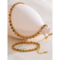 Yhpup – collier et Bracelet en zircone cubique colorée pour femmes, chaîne de luxe, en acier inoxydable, étanche, bijoux cadeau 6