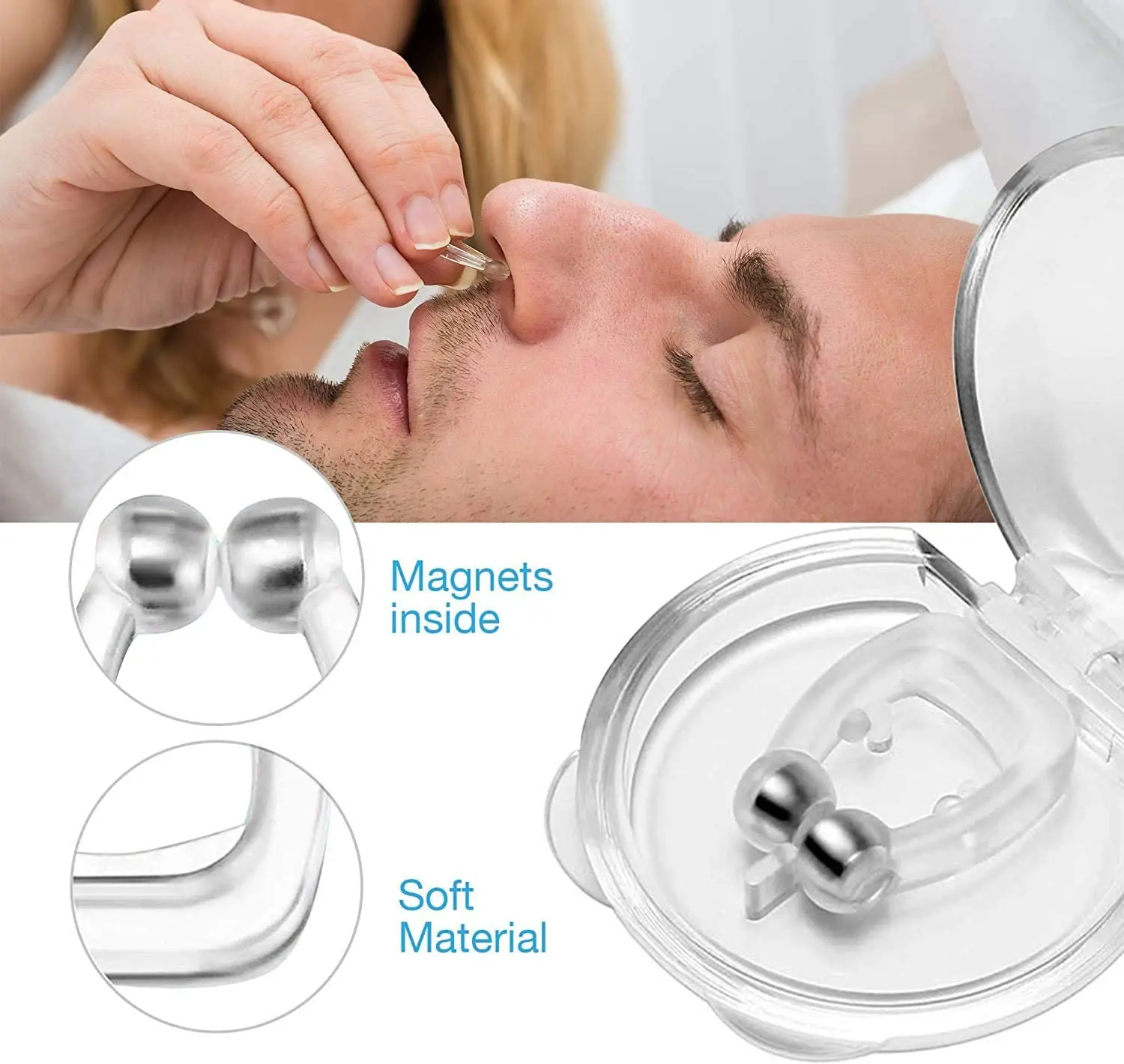 Anti Snore Stop Snoring Nose Clip Silicone Magnetic Sleep Tray Sleeping Aid Apnea Guard Night Device with Case Snoring Solution 3