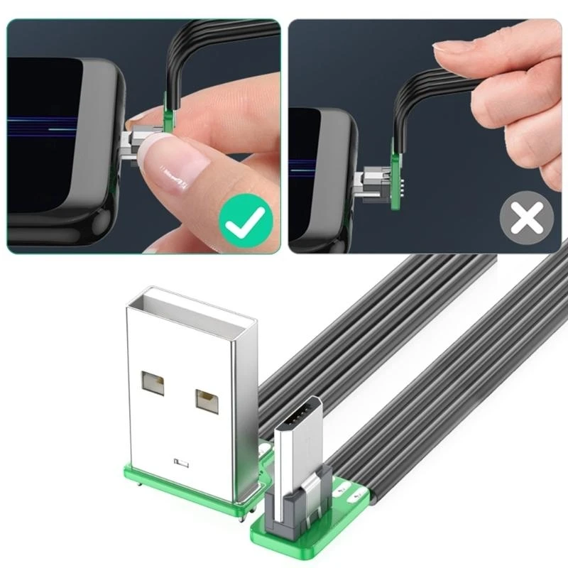 5CM-200CM 초슬림 플렉시블 위아래 및 좌우 각도 90도 USB 마이크로 USB 남성-USB 남성 충전 데이터 케이블