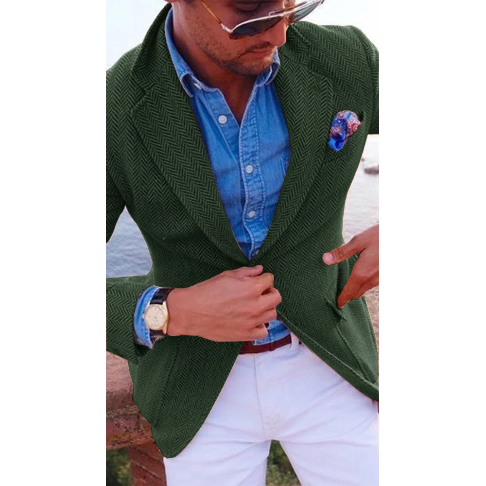 Men's Blazer Herringbone Single Breasted Jacket Slim Fit Fashionable Casual Wear Elegant Design Business Casual Jacket