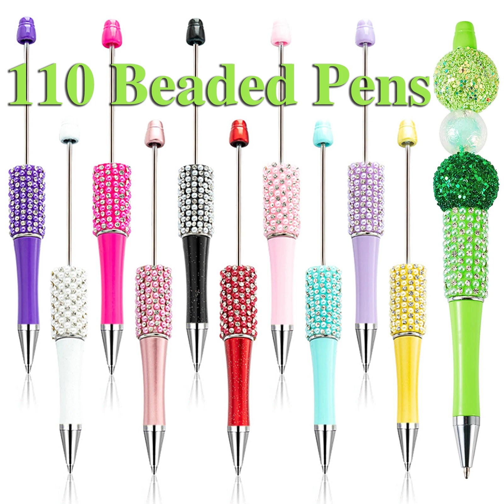 

110Pcs Diamond Bead Ballpoint Pen Student Writing Pens DIY Beadable Pens Stationery Gift Pen Wholesale