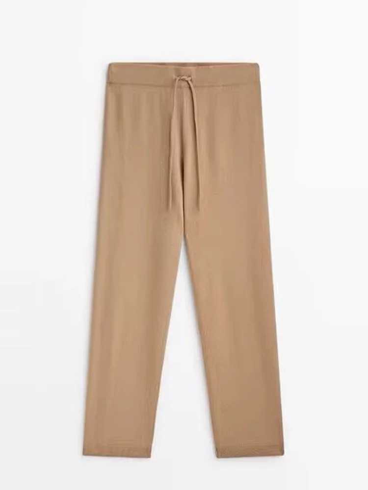 

Women 2023 Autumn New Fashion Casual Simple Lace-up Pants Retro Mid-waist Chic Elaptic Waist All-match Pants Mujer