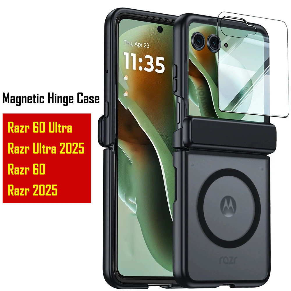 Magnetic Matte Clear Case with Small Glass Film and Hinge Protection