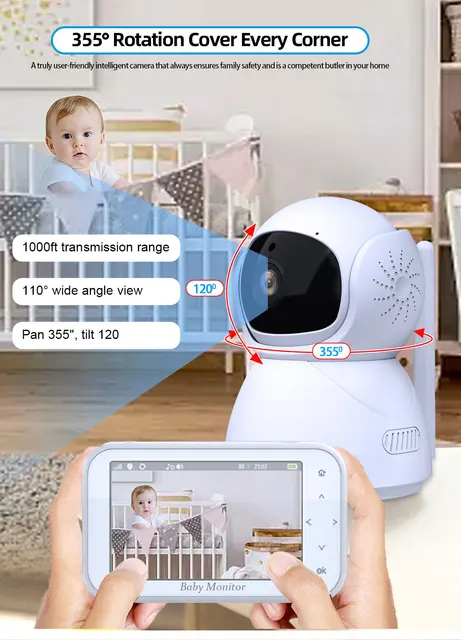 720P Wireless PTZ Baby Monitor Temperature Monitoring 4.5Inch  VOX Feeding Remind Intercom BabySistter Nanny Cam CCTV Camera 1