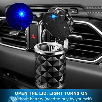 Posacenere da viaggio portabicchieri per auto con coperchio e luce a LED, secchio decorativo per cenere di sigari, posacenere per sigarette, cestino per rifiuti per auto