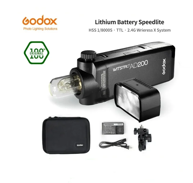 

Godox AD200 200Ws TTL 2.4G HSS 1/8000s Pocket Outdoor Flash Light Double Head with 2900mAh Lithium Battery Flashlight Flash