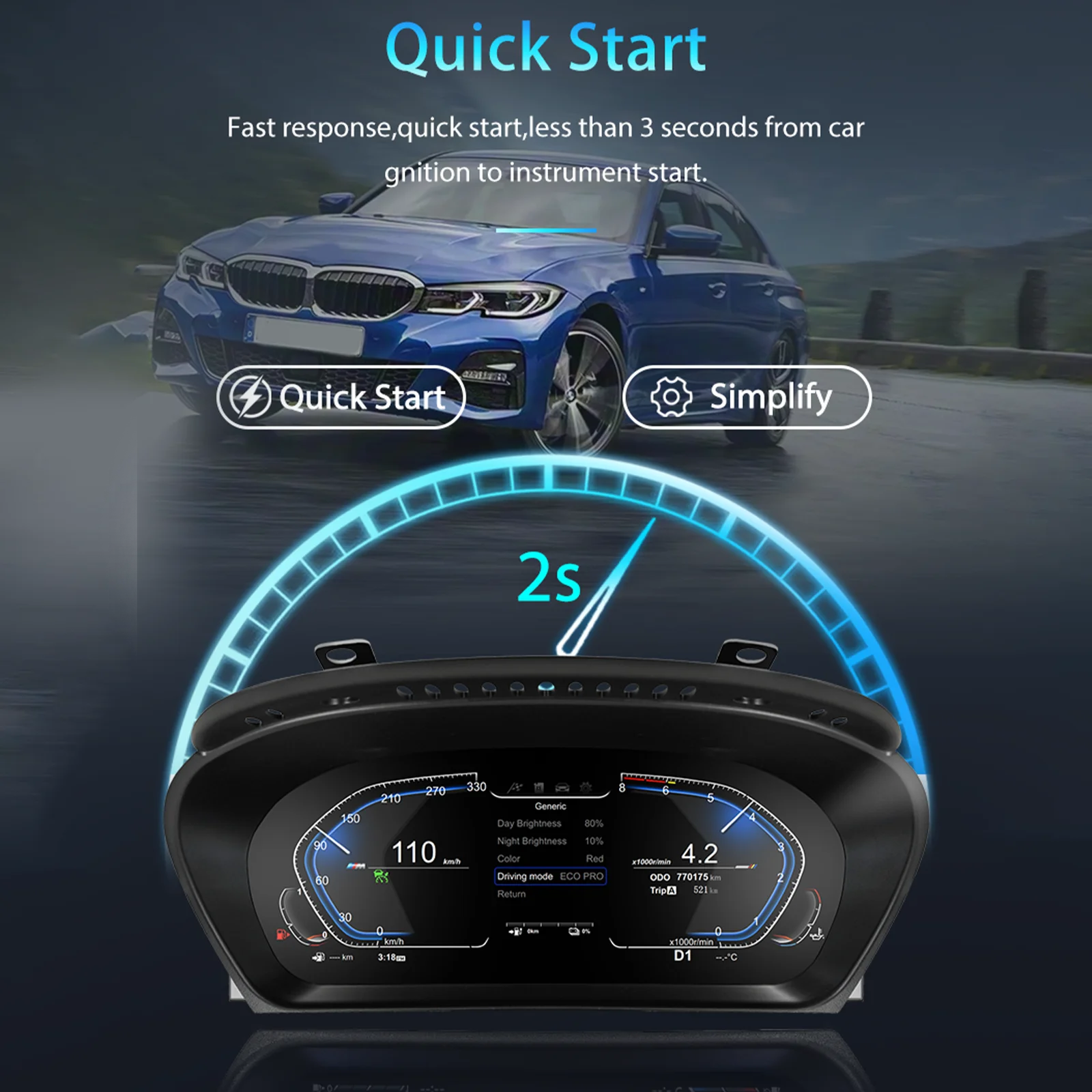 Panel de Instrumentos Digital para BMW Serie 7 E65 E66 Años 2004-2008, Cabina Virtual, Velocímetro 4