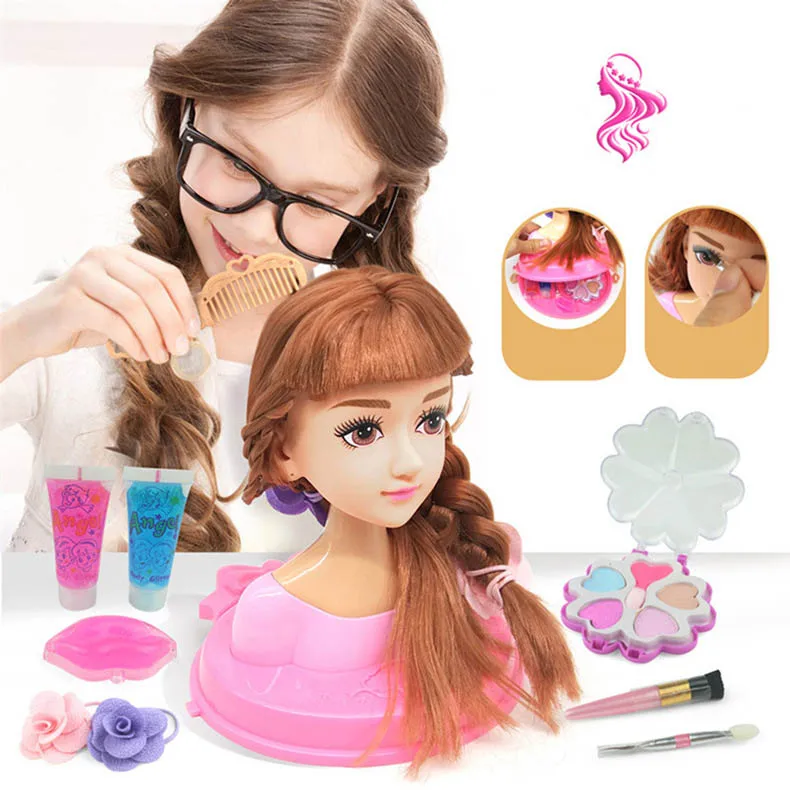 Fashion Half Body Makeup Hairstyle Mannequin Head Play House Toy Kid Princess Dress Up Practice Makeup Hair Combing Braiding Toy
