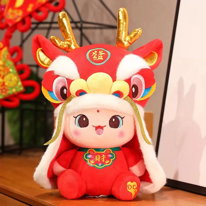 Popular Dragon Zodiac Mascot Pendant Plushie Doll Stuffed Animal Red Lucky Dinosaur Plush Toys 2024 New Year Decor Gifts 30 60pcs new year lucky red envelope symbol of dragon year money pocket envelope zodiac dragon pocket gift money envelopes