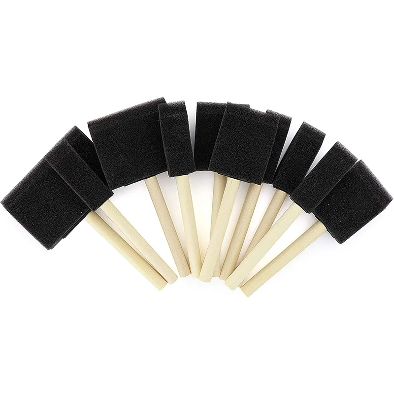 10Pcs Foam Sponge Wood Handle Paint Brush Set Lightweight, Durable and Great for Stains, Varnishes, Crafts, Art