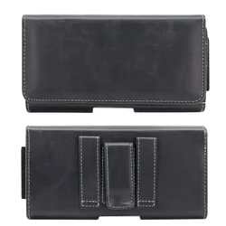 Universal PU Leather Phone Pouch with Belt Clip Holster - Stylish Waist Bag Dual Holder (Black)