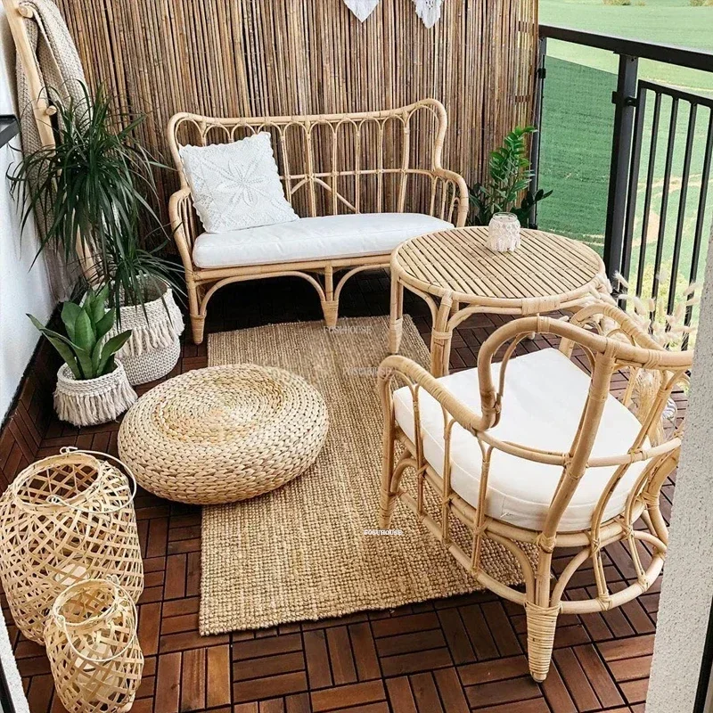 Japanese Garden Furniture Set Balcony Backrest Armchair Leisure Rattan Outdoor Sofas Single Double Combination Garden Courtyard