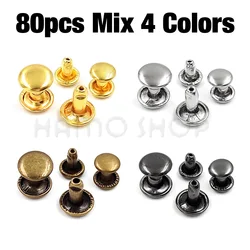 100 Sets of 6-8mm Metal Double Cap Rivets for Leather Crafting and DIY Projects (80Sets Mix 4 Colors)
