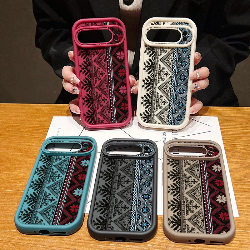 Vintage Totem Pattern Shockproof Phone Case - Solid Color TPU Soft Cover