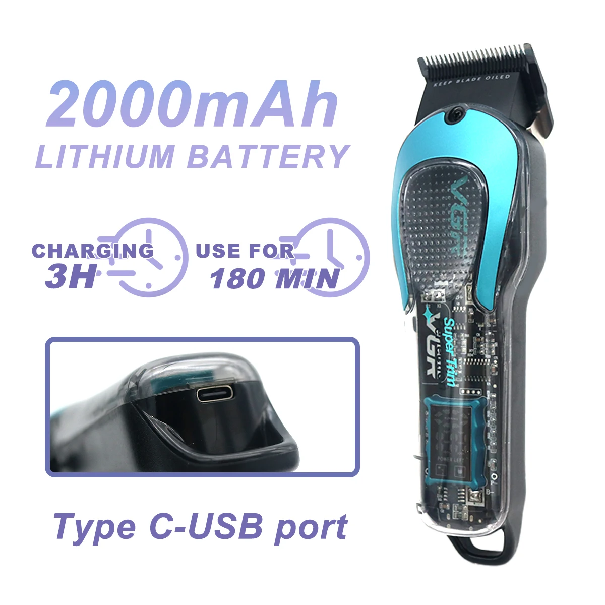 ماكينة قص الشعر الاحترافية VGR V-692 للرجال مع شفر...