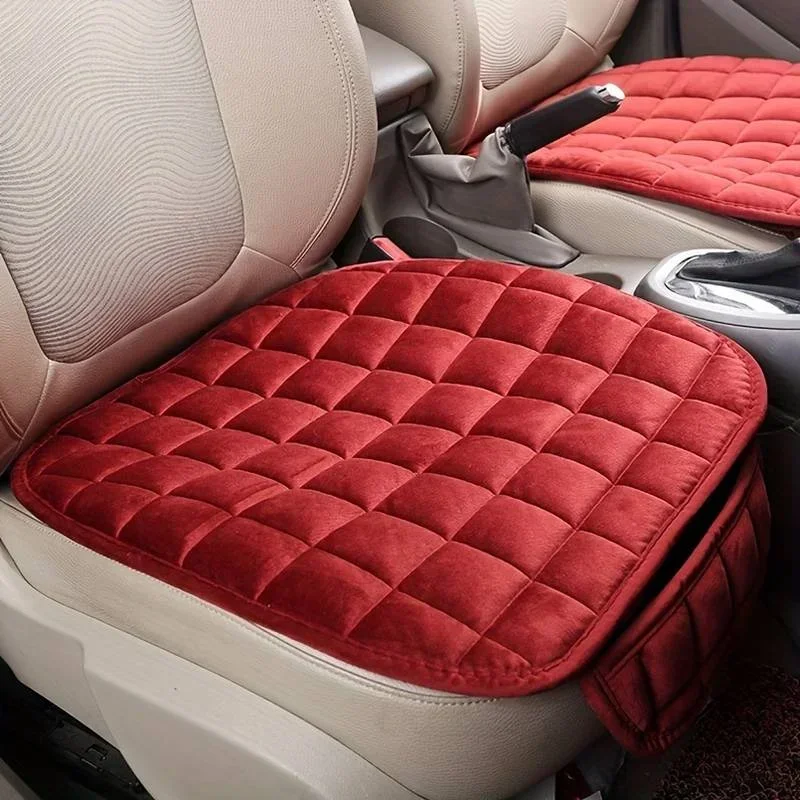 1pc Soft Plush Car Seat Cushion Warm Cozy Non-Slip Bottom with Handy Pocket Ergonomic Seat Pad Universal Fit for Sedan SUV Truck