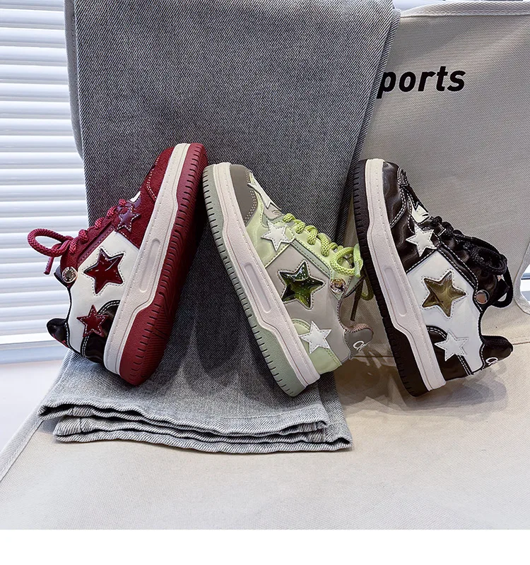 

Girls sports shoes national tide brand children star shoes 2024 spring new Maillard red wine co-branded boys casual board shoes