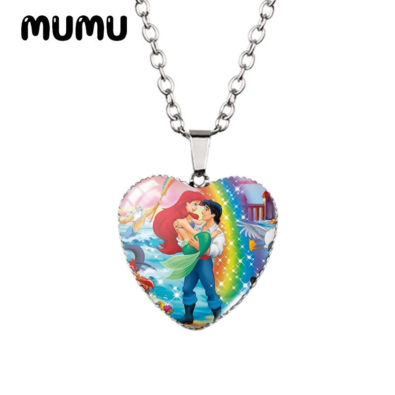 Little Mermaid Heart Necklace - Handmade Glass Pendant Jewelry for Kids