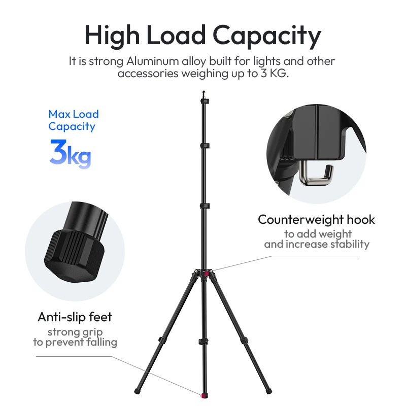 Ulanzi TT43 1.9M Reversible Leg Light Stand Tripod Aluminum Alloy Light Stand for LED Light Projector Flash Softbox Max Load 6KG