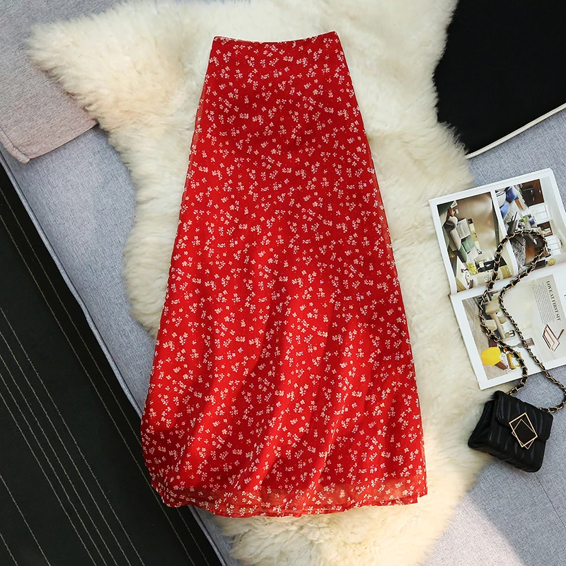 Seoulish Korean Retro Floral Midi Skirts for Women 2025 New Spring Summer Elegant High Waist Casual Mid Length Women's Skirts 2