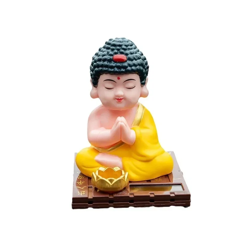 Car Decoration Solar Powered Shaking Buddha Shaking Small Monk God of Wealth Central Console Ornament Car Accessorie