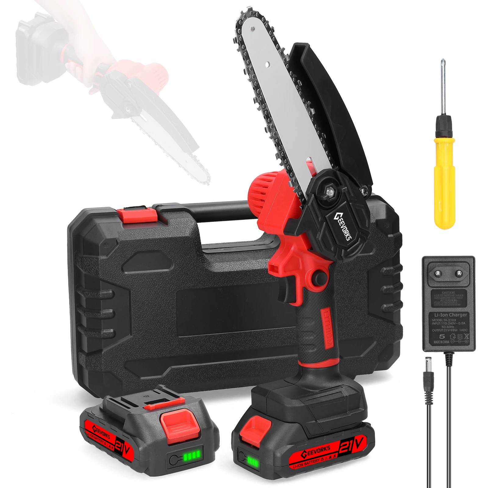 21V 6inch Portable Electric Pruning Saw Small Wood Splitting Chainsaw Brush Motor One-handed Woodworking Tool for Garden Orchard