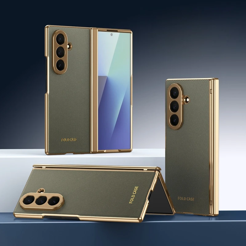 Luxury Electroplated Frame Leather Case with Screen Protector and Hinge Protection