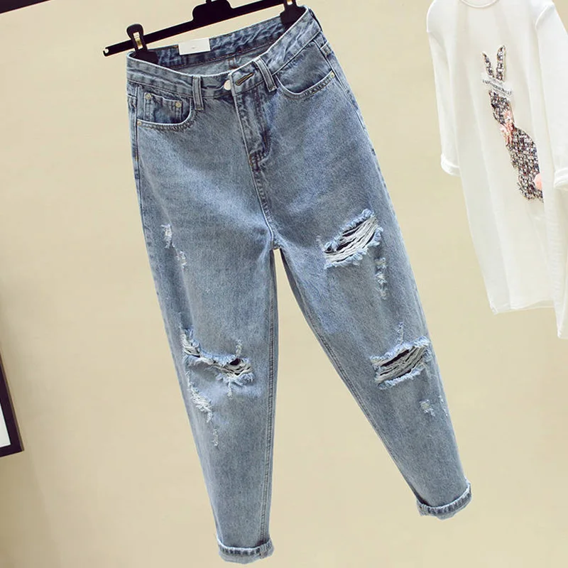 Ailegogo New Summer Women Washed Loose Denim Jeans Pants Straight Ankle Length Pants Female Tassel Hole High Waist Trousers ariat jeans Jeans