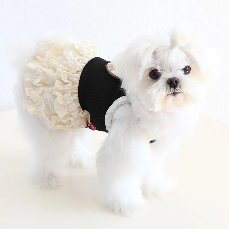 Ins Style Dog Spring & Summer Dress Elegant Heart Patterned Puffy Cupcake Skirt, For Small Dog Party And Walks