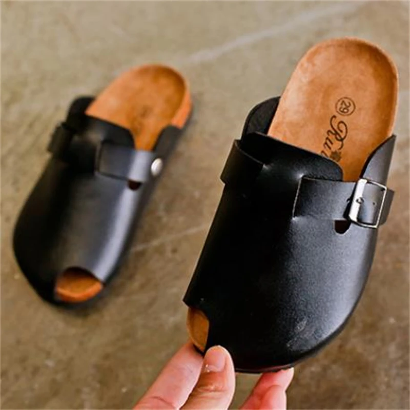 

Детские шлепанцы из искусственной кожи, Бостон, клоги, круглый носок, пробка, уличные пляжные сандалии для девочек, детская обувь