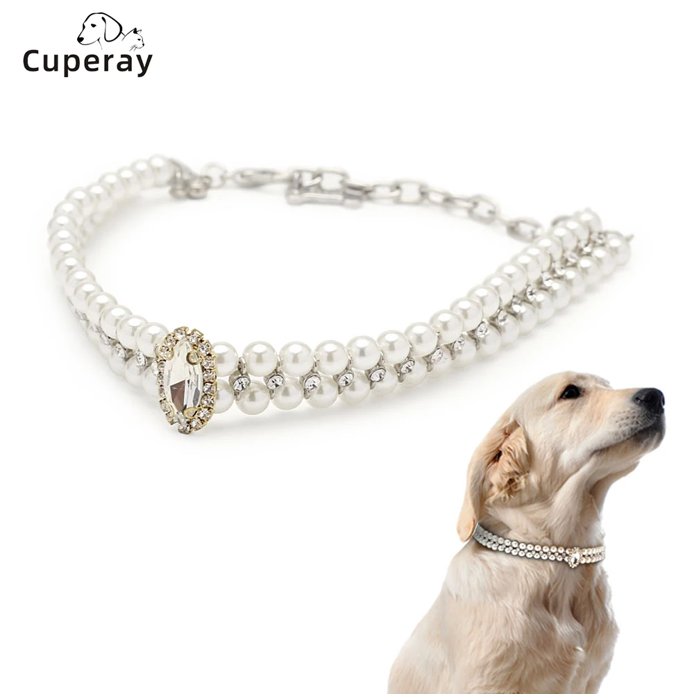 DogPearlNecklaceCollarforPuppyBlingCatWeddingCollarPet