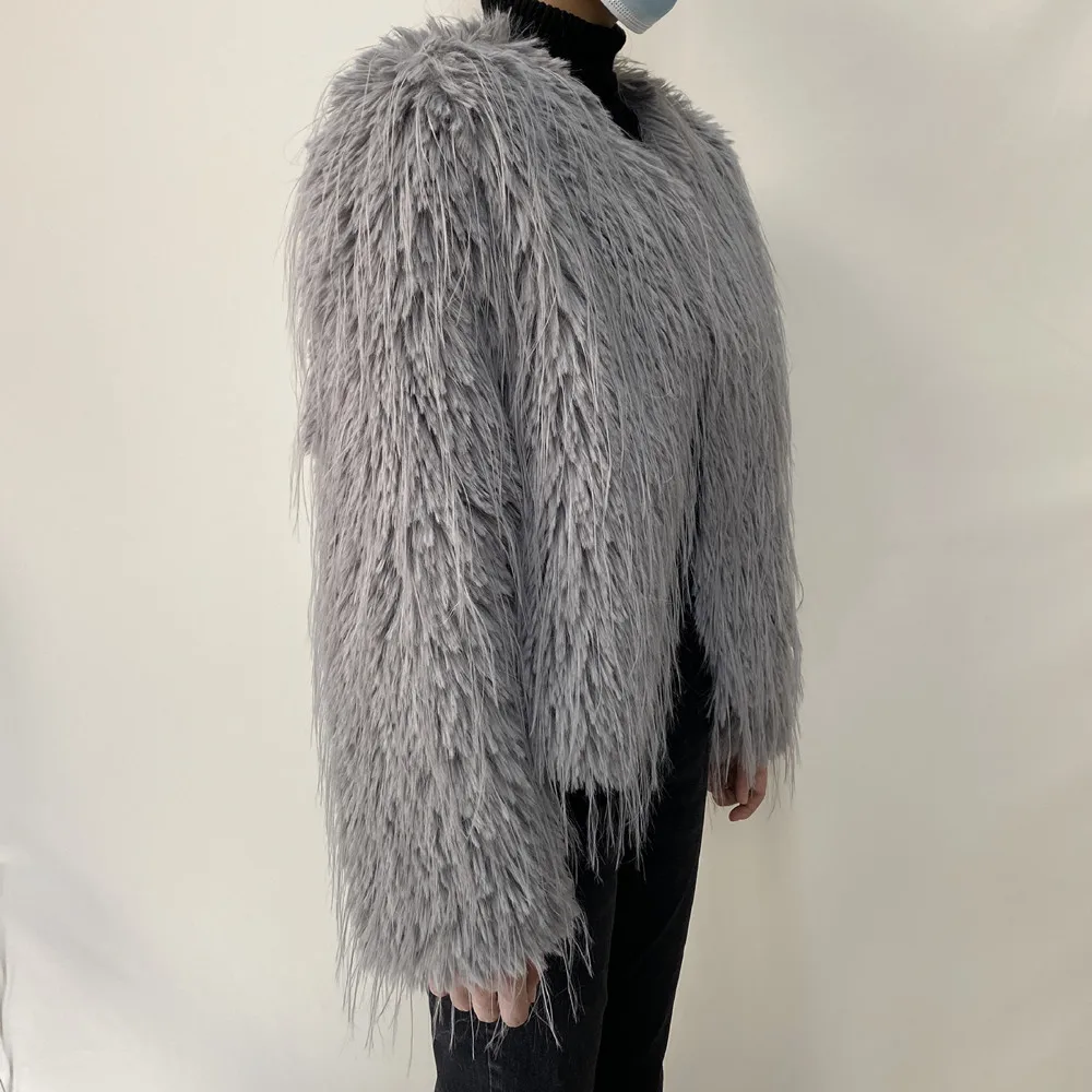 新品　FAUX FUR COAT Wvapzxx Women's Faux Fur Coat Winter Warm Fur Windbreaker