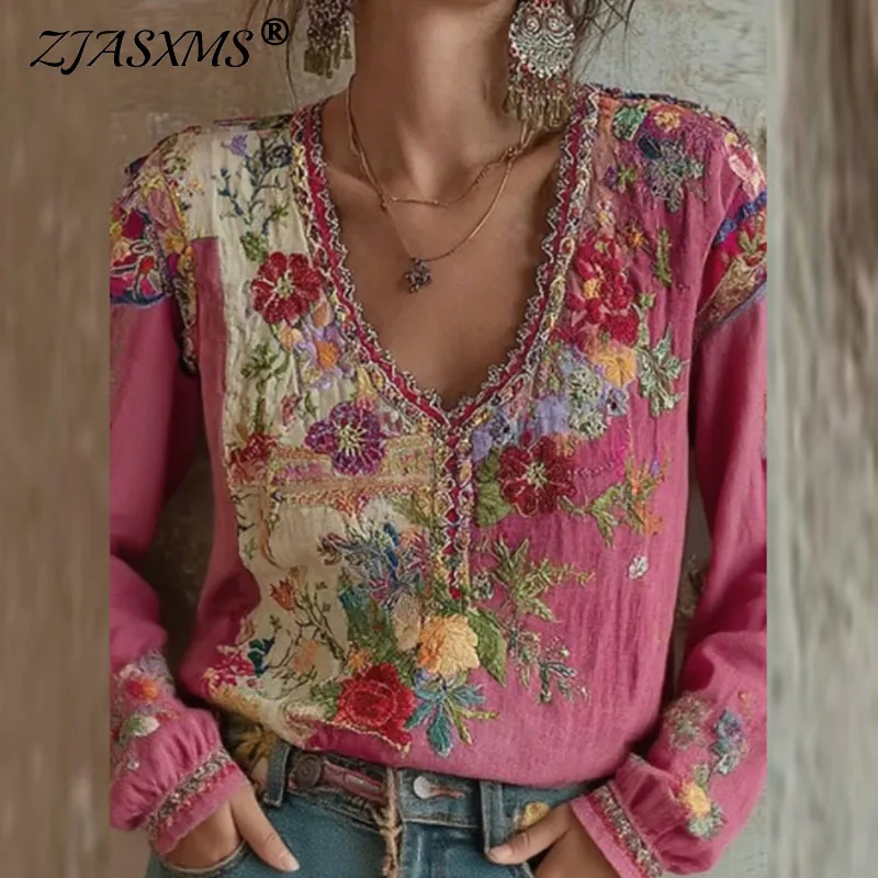 EthnicVintageFloralPrintWomanClothesSexyDeepVNeckHollowOutBlouseShirtsNewAutumnLongSleeveTopPulloverHarajuku-AliExpress200000345