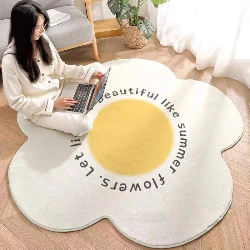 Flower Cream Style Decorative Carpets, Living Room, Bedroom, Bedside, Soft, Home, Cloakroom, Lounge, Non-Slip Rugs, Light, Luxur