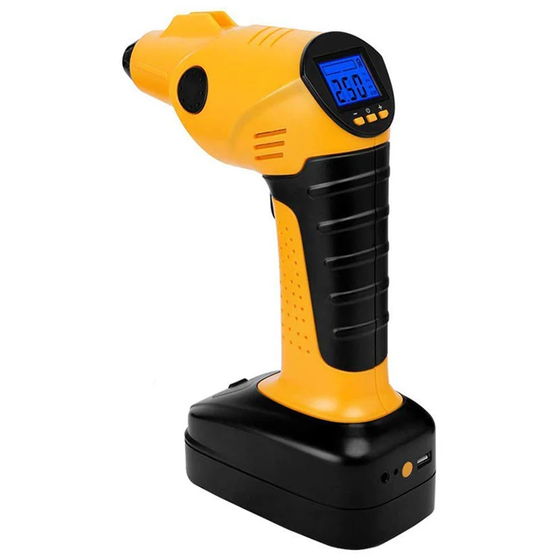 

Портативный воздушный компрессор, беспроводной насос для шин с цифровым дисплеем, светодиодным освещением, манометр для шин 12 В, идеально подходит для автомобиля