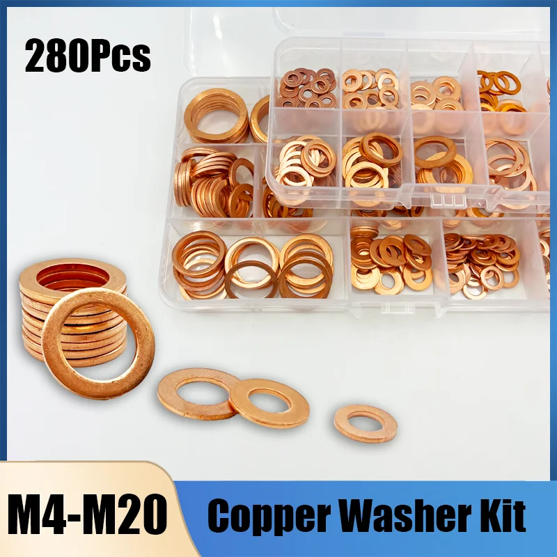 

M4 M5 M6 M8 M10 M12 M14 M16 M18 M20 Solid Copper Washer Boat Red Brass Copper Crush Sealing Gasket Flat Seal Ring for Sump Plug