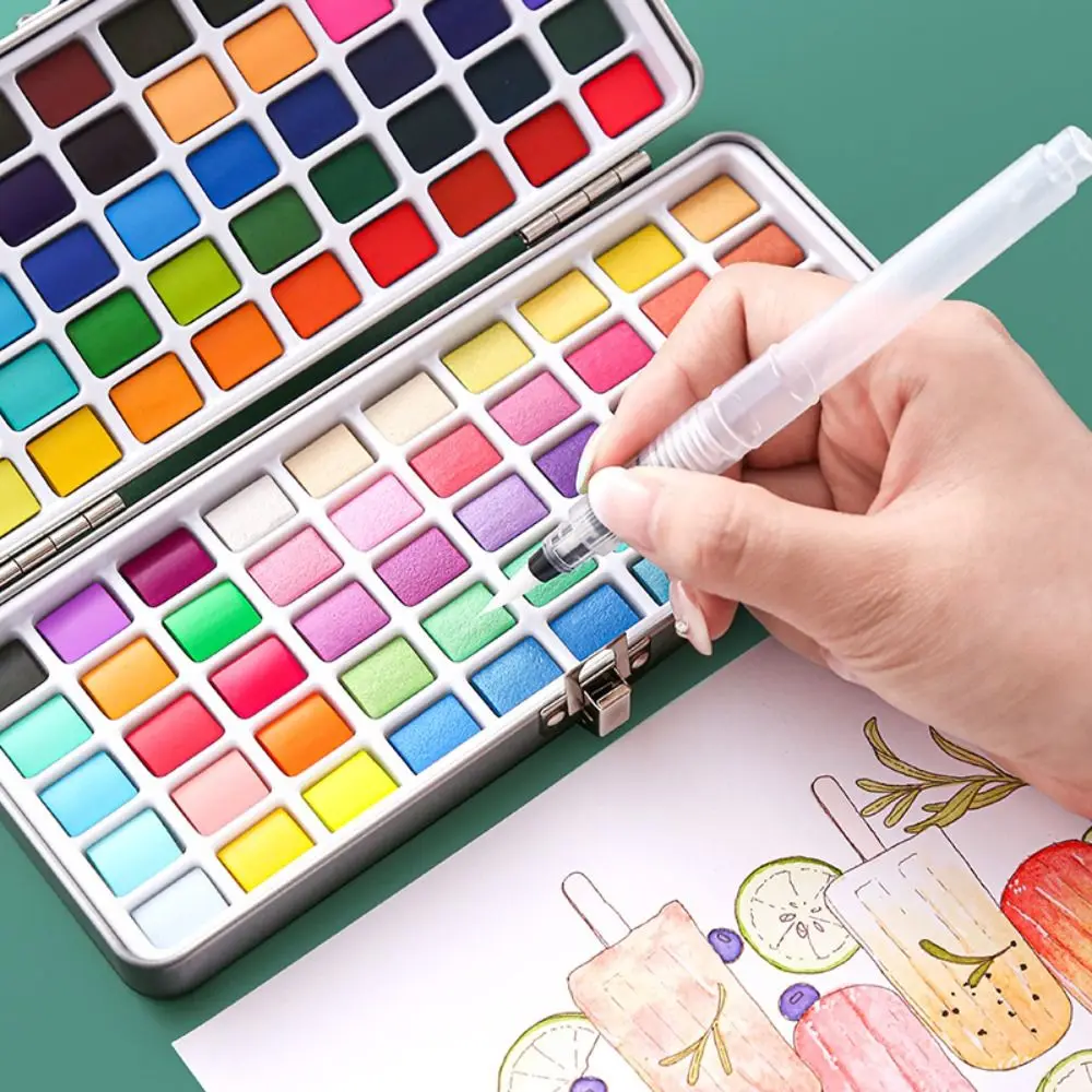 Set di Colori ad Acquerello Solidi da 50/72/90/100/128 Colori, Kit Portatile per Principianti, Pigmenti Professionali con Pennello per Dipingere - immagine 4