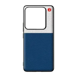 Leather Color - Blocked Phone Case with Large Lens Protection for Xiaomi 14 Pro (Blue silver)