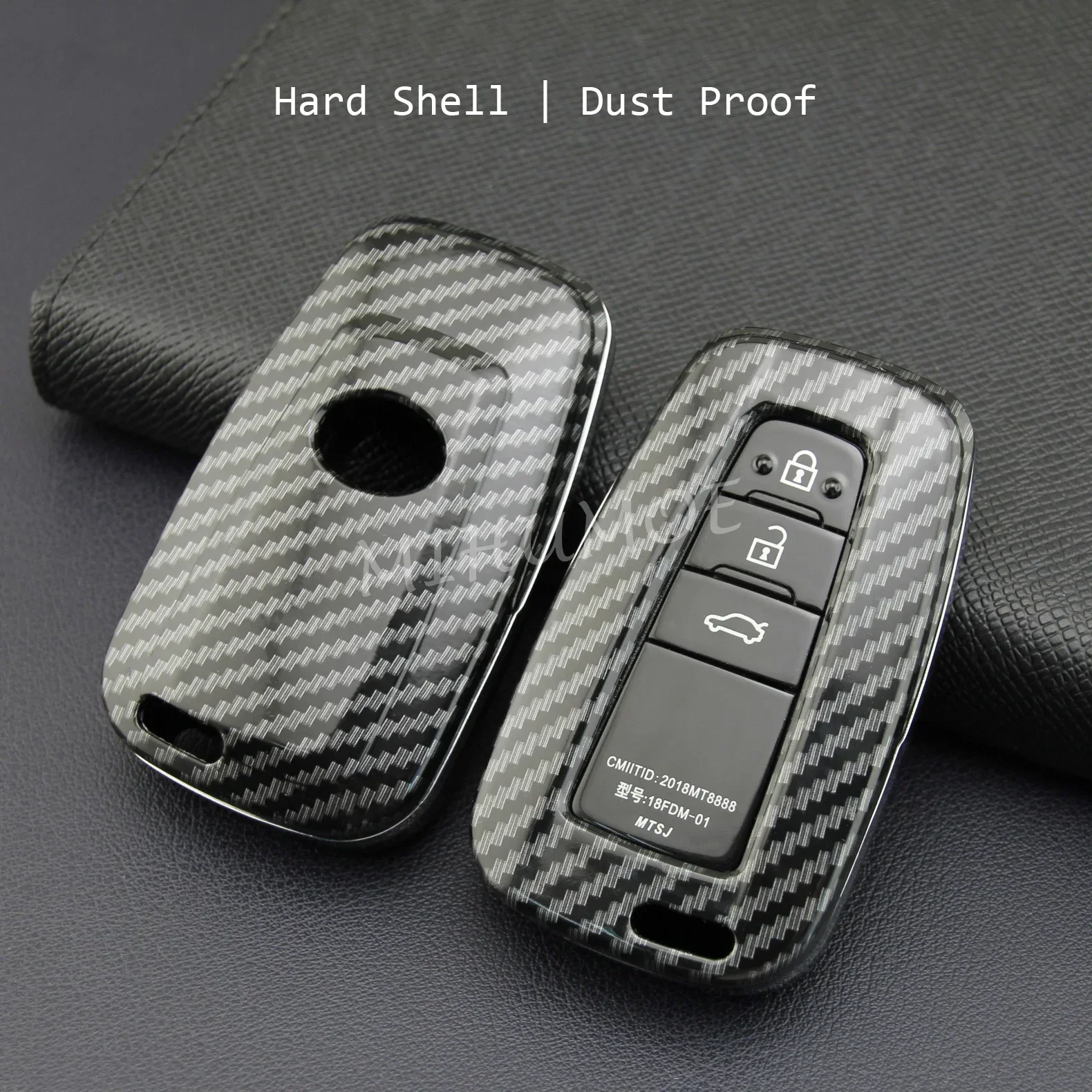 For Toyota Car Key Case Cover Fob Chain Ring Shell Camry RAV4 Avalon Corolla C-HR Prius 86 GT86 Mirai 4Runner Carbon Fiber 3