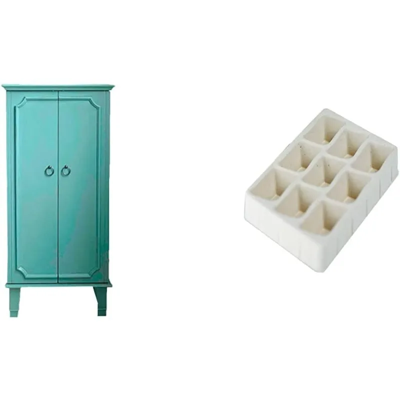 

Hives and Honey 9006-349 Carson Fully Locking Jewelry Armoire, Large, Turquoise & Earring Tray Inserts (4 Pack) Jewelry Storage