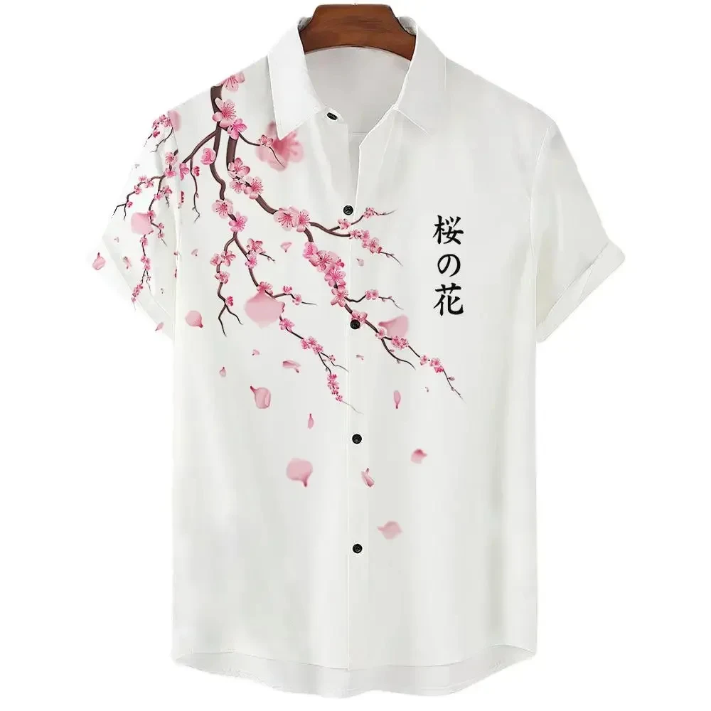Japanese Aesthetic Cherry Blossom 3D Printed Short Sleeves Shirts Men Women Casual Fashion Oversized Unisex Clothing